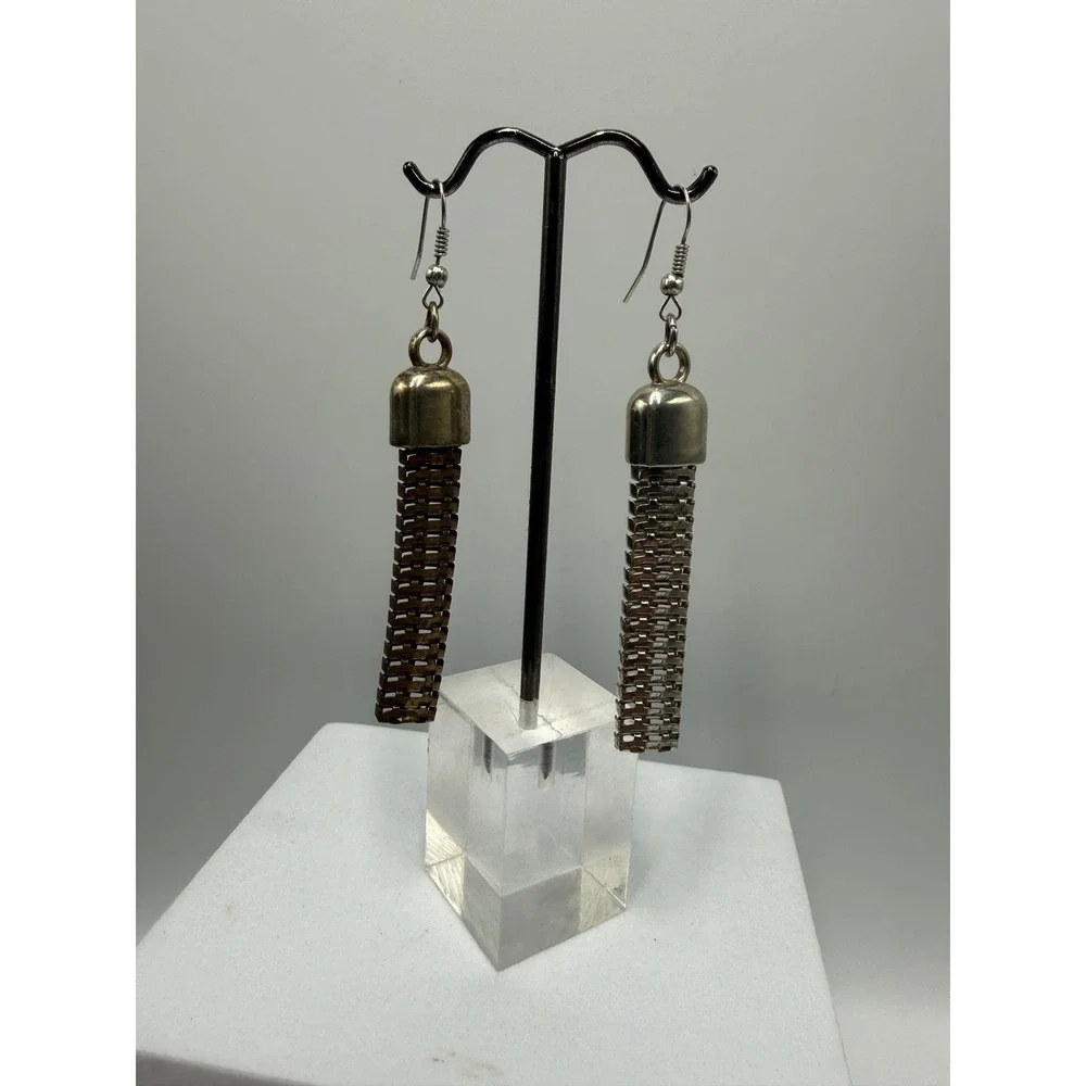 Vintage‎ Mixed Metal Mesh Ladder Drop Earrings Silver Bronze Industrial Dangle